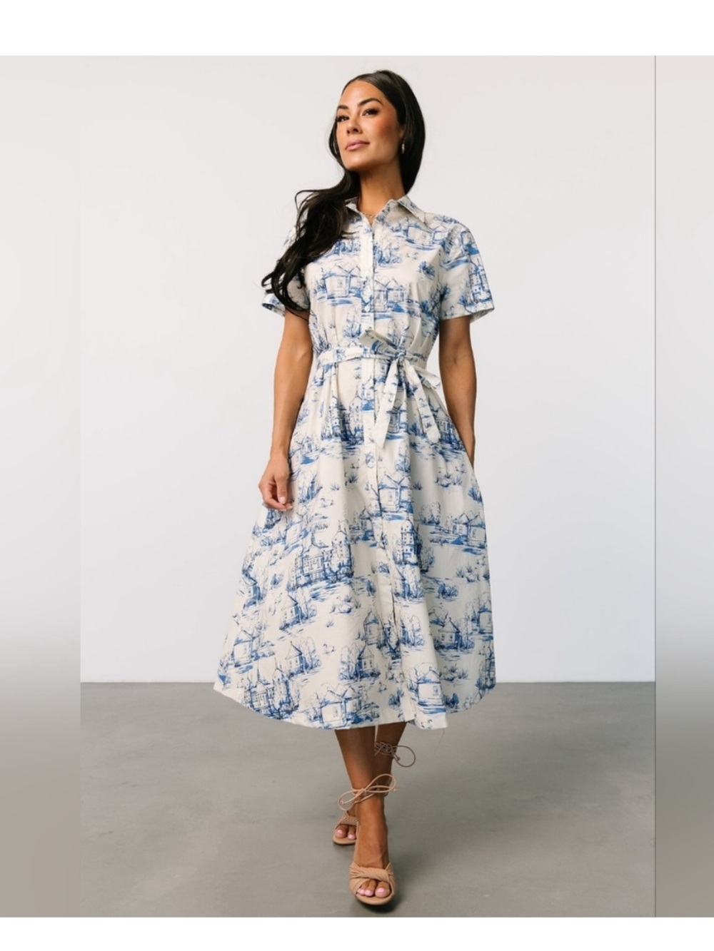 NWT Baltic Born Layne Midi Dress Cream + Blue Size L